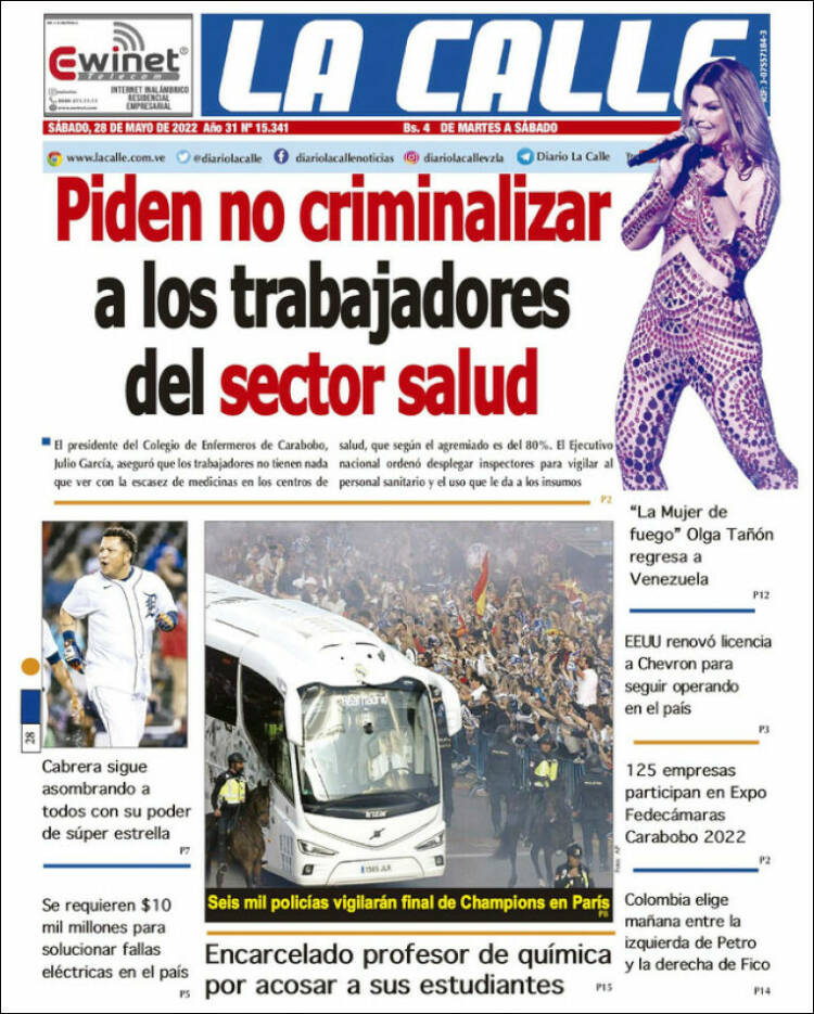 Portada de Diario La Calle (Venezuela)
