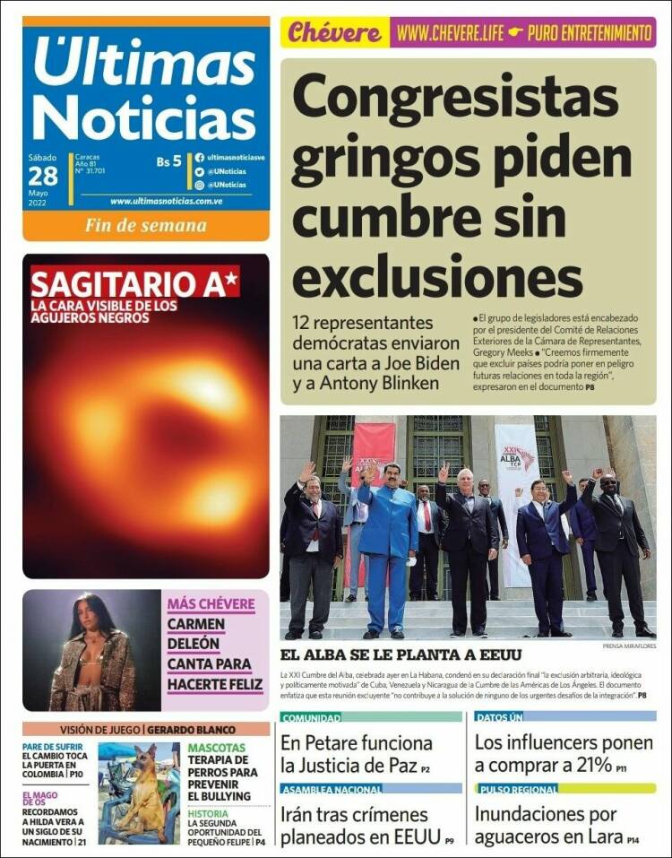 Portada de Últimas Noticias (Venezuela)