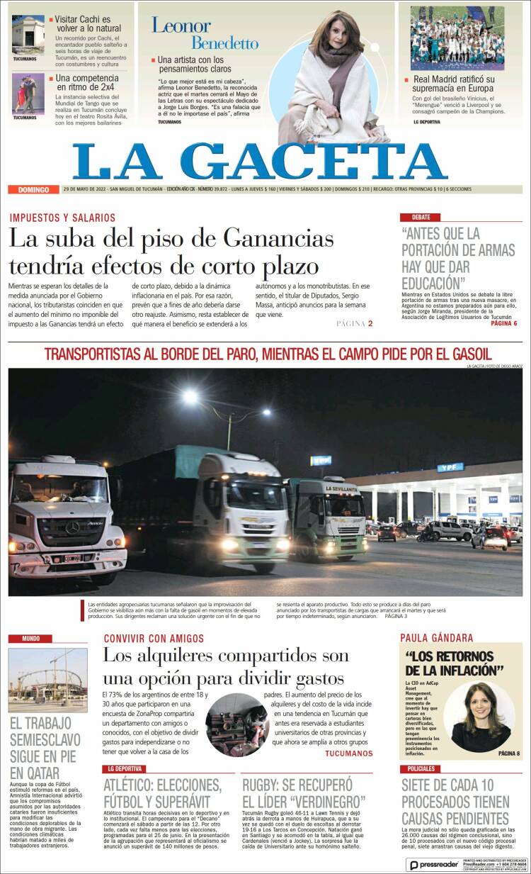 Portada de La Gaceta (Argentina)