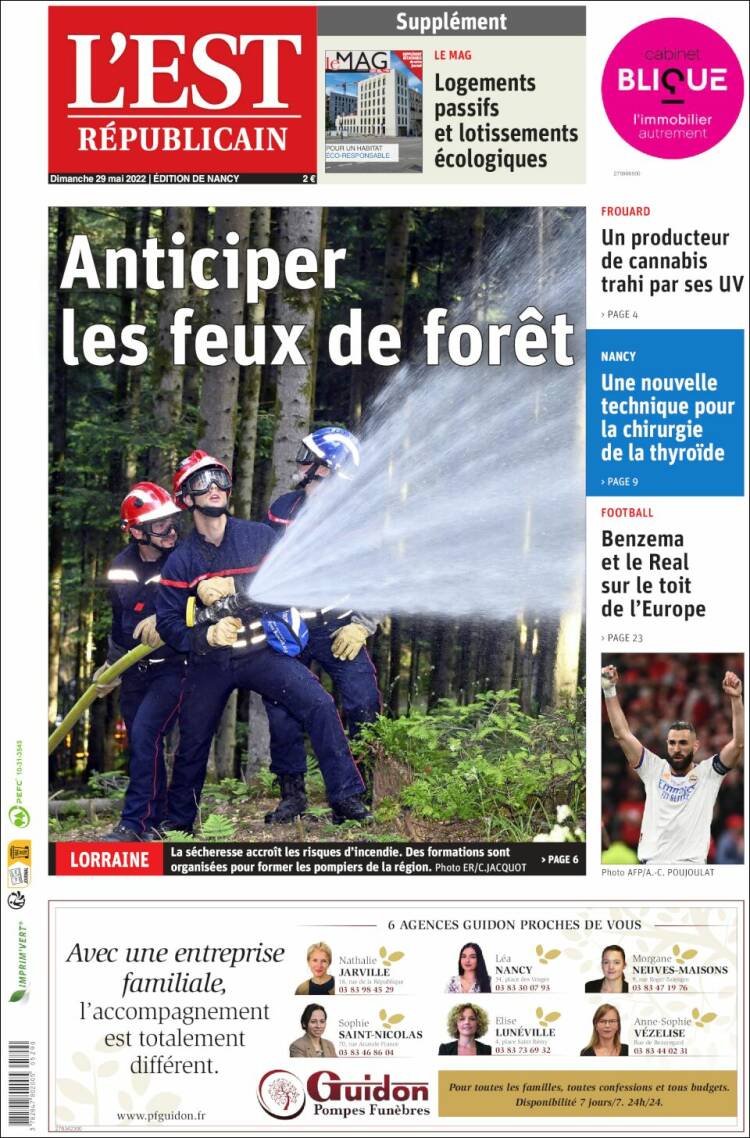 Portada de L'Est Republicain (Francia)