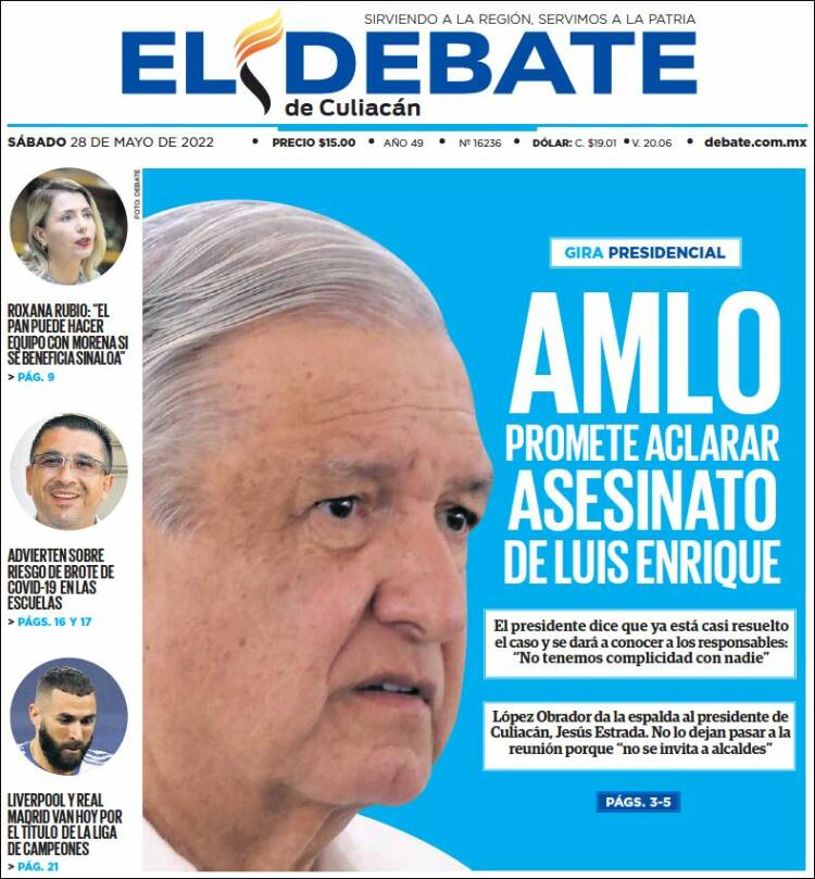 Portada de El Debate de Culiacán (México)