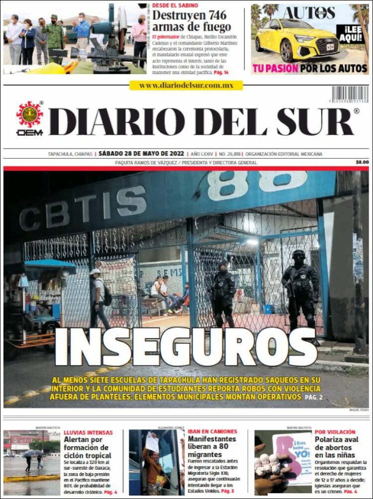 Portada de El Diario del Sur (México)