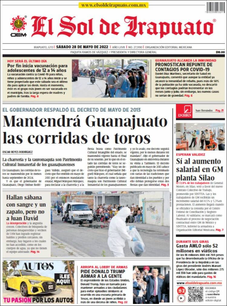 Portada de El Sol de Irapuato (México)