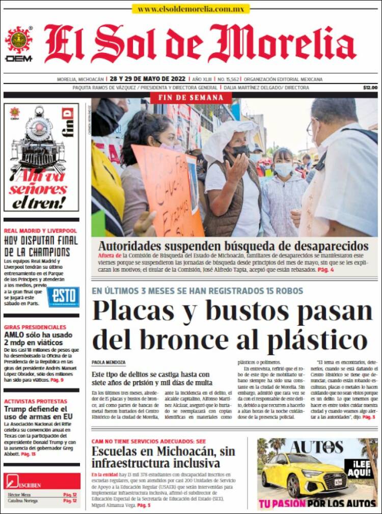 Portada de El Sol de Morelia (México)
