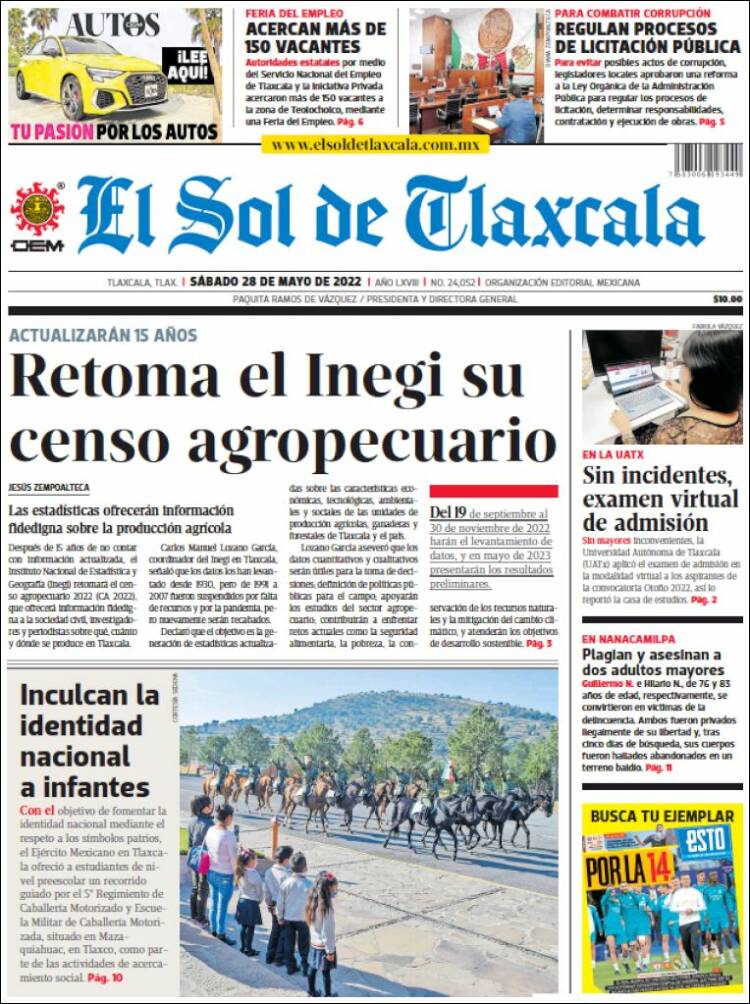 Portada de El Sol de Tlaxcala (México)