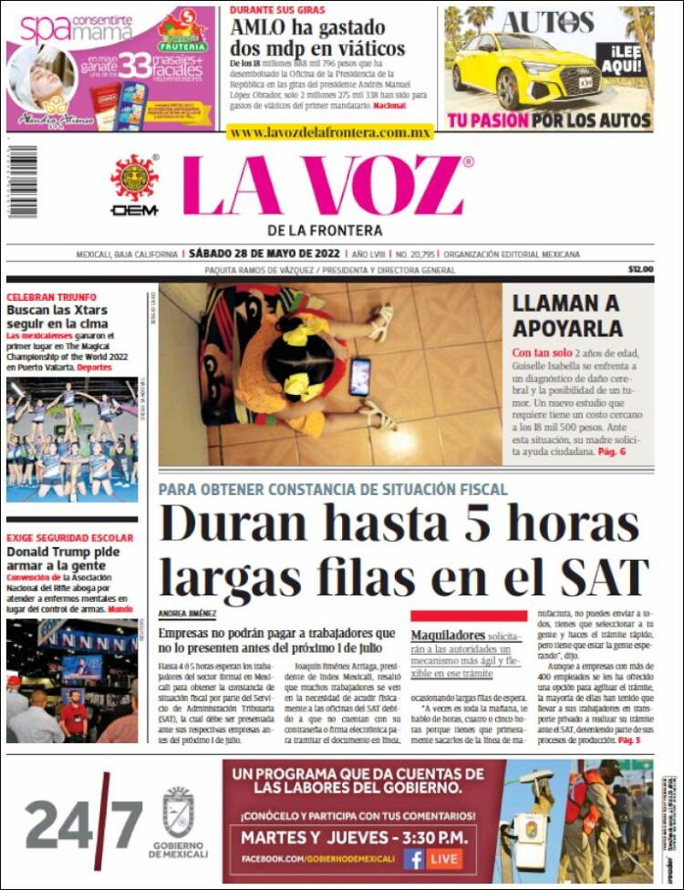 Portada de La Voz de la Frontera (México)