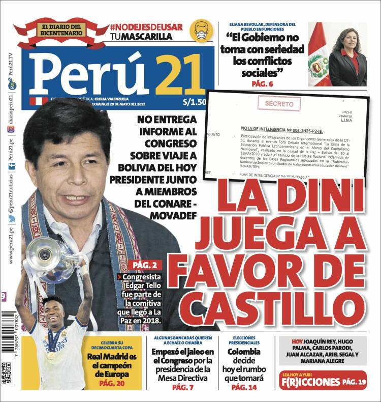 Portada de Perú 21 (Perú)