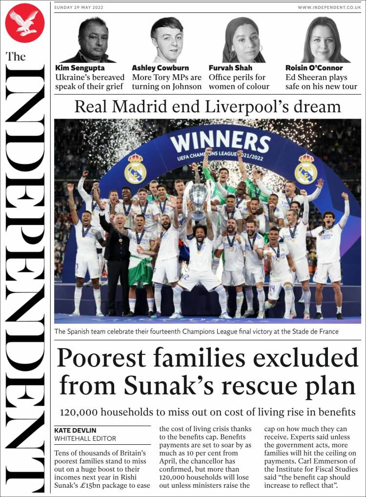 Portada de The Independent (Reino Unido)