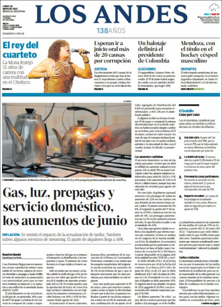 Portada de Los Andes - Mendoza (Argentina)