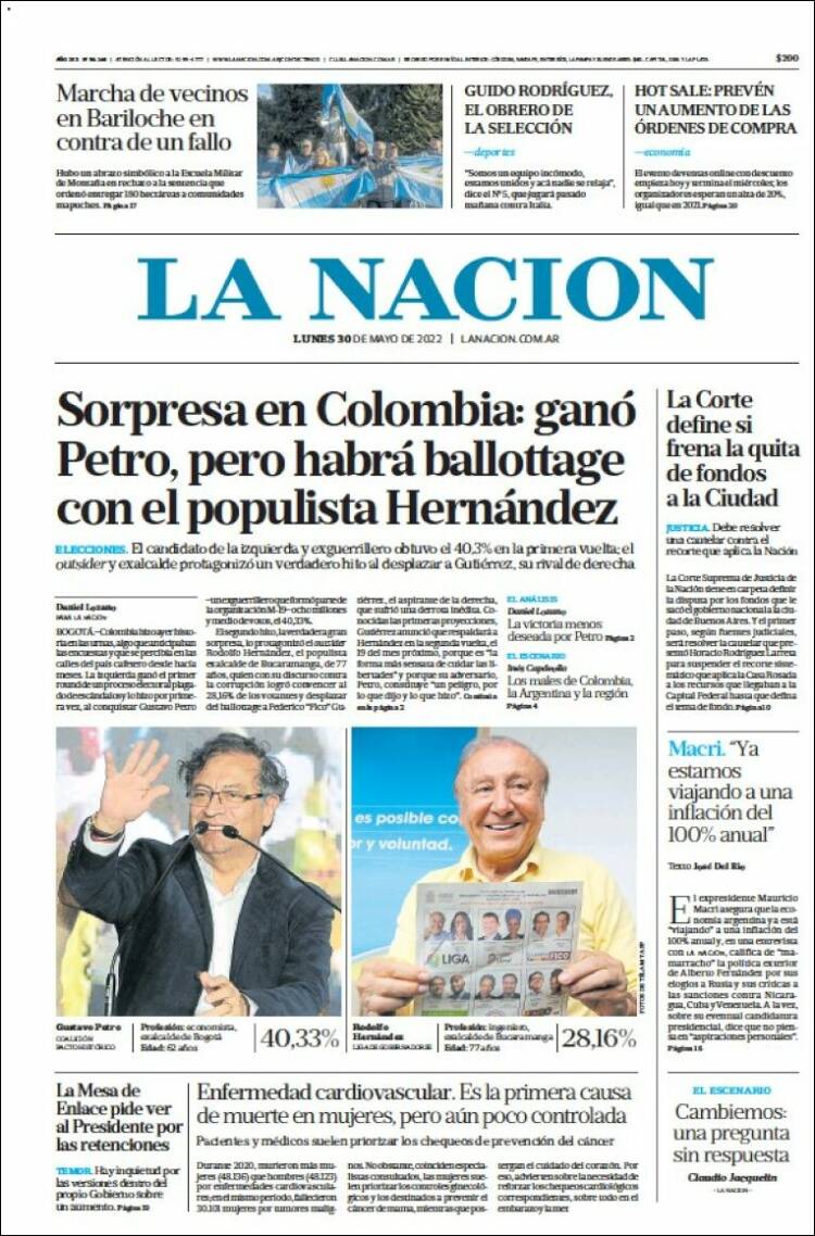 Portada de La Nación (Argentina)