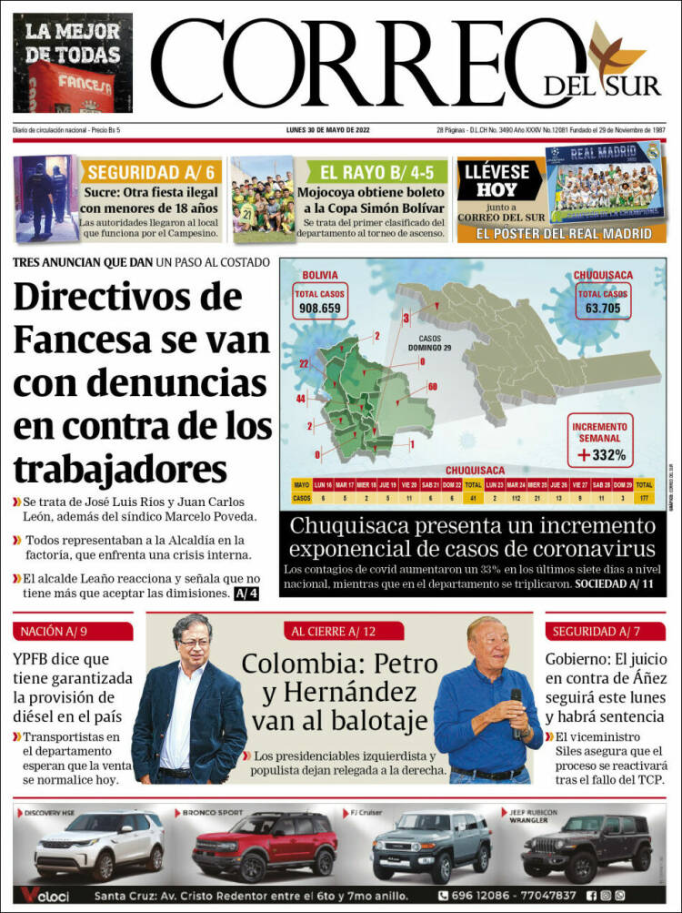 Portada de Correo Sur (Bolivia)