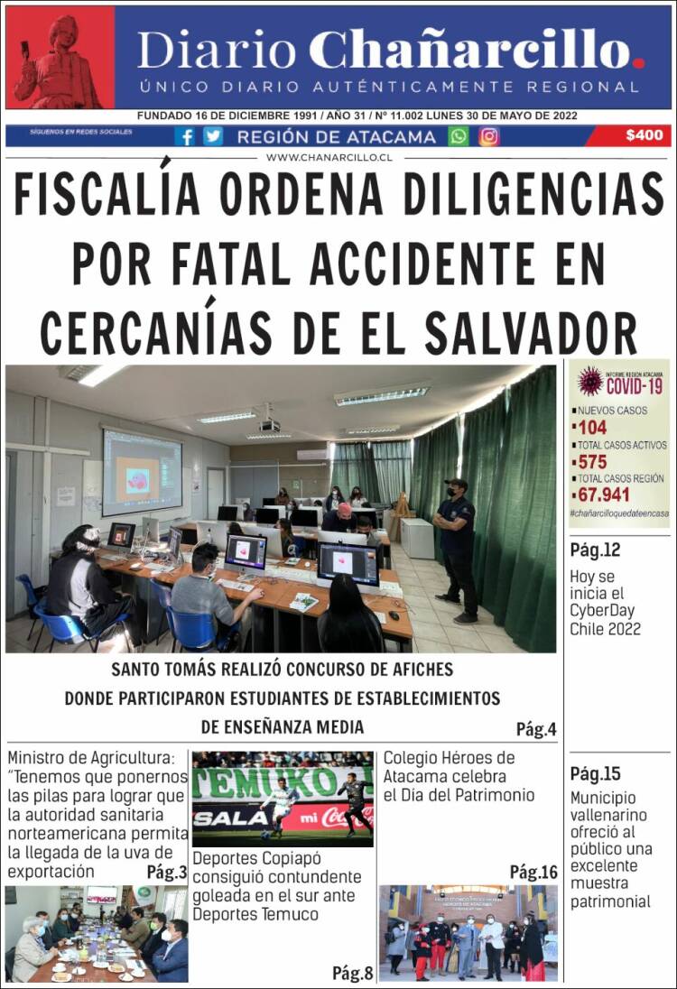 Portada de Diario Chañarcillo (Chile)