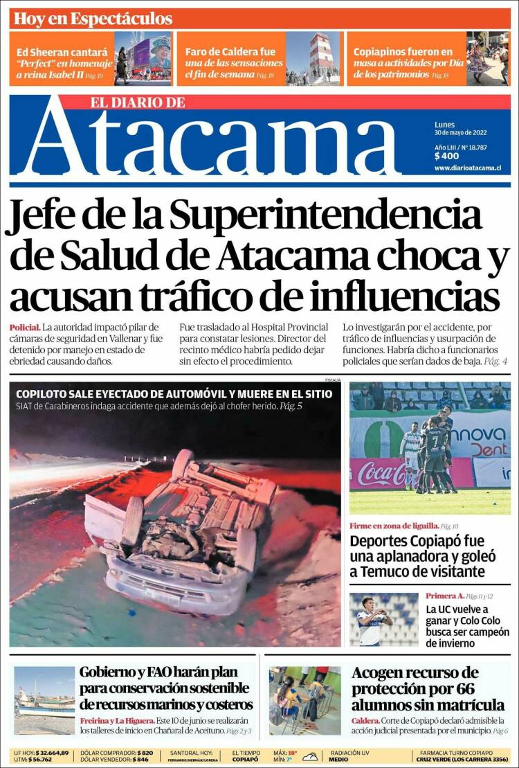 Portada de Diario de Atacama (Chile)