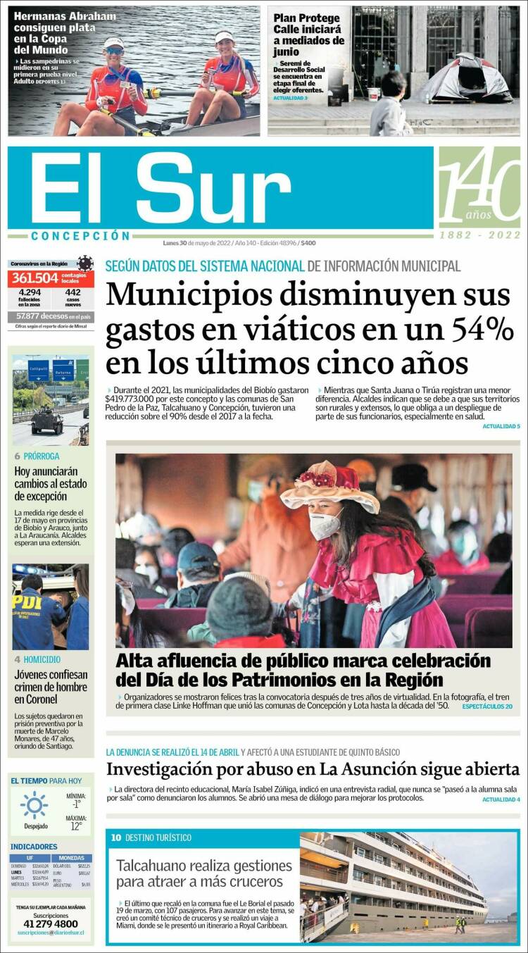 Portada de El Sur (Chile)