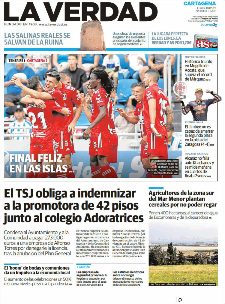 Portada de La Verdad de Cartagena (Espa&ntilde;a)