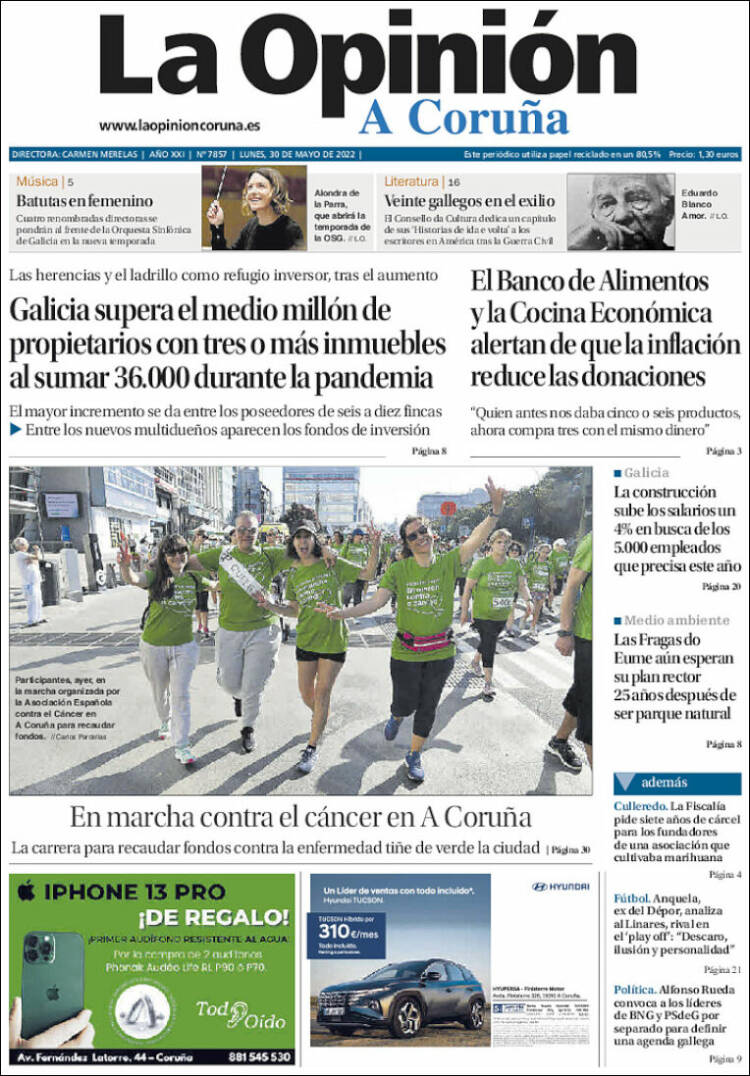 Portada de La Opinión de A Coruña (Espa&ntilde;a)