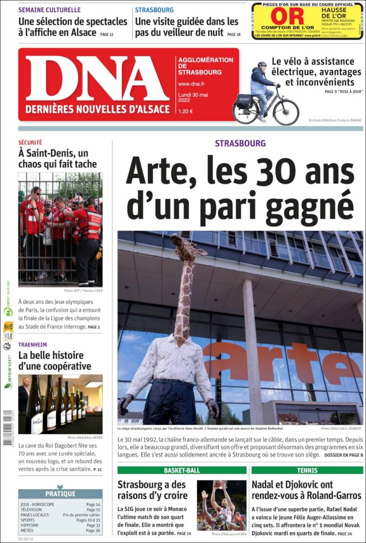 Portada de Les Dernières Nouvelles d'Alsace (Francia)