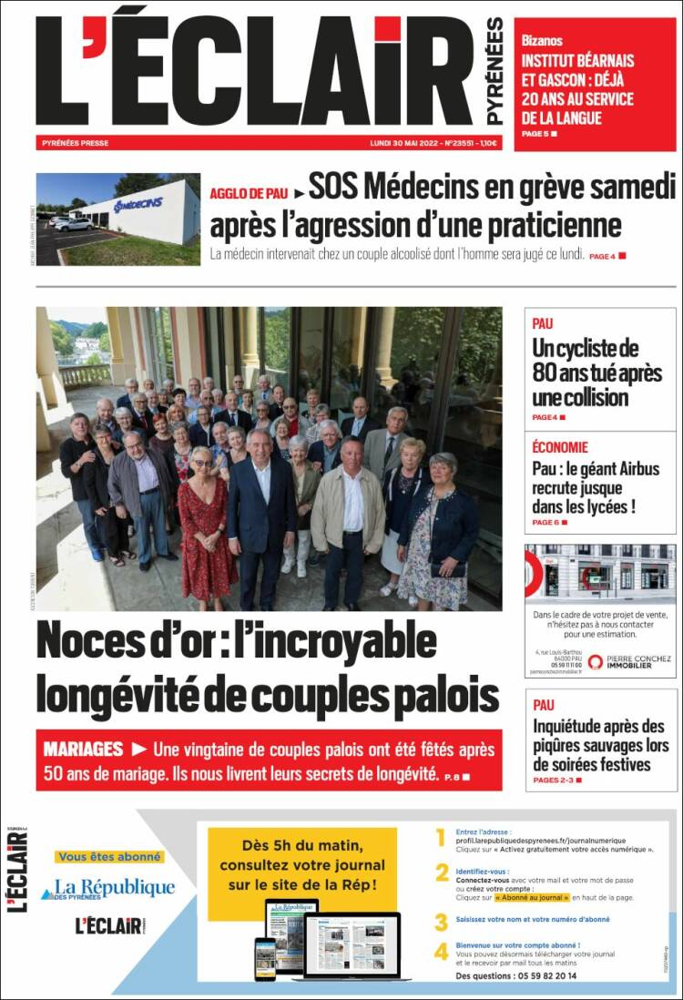 Portada de L'Eclair des Pyrénées (Francia)