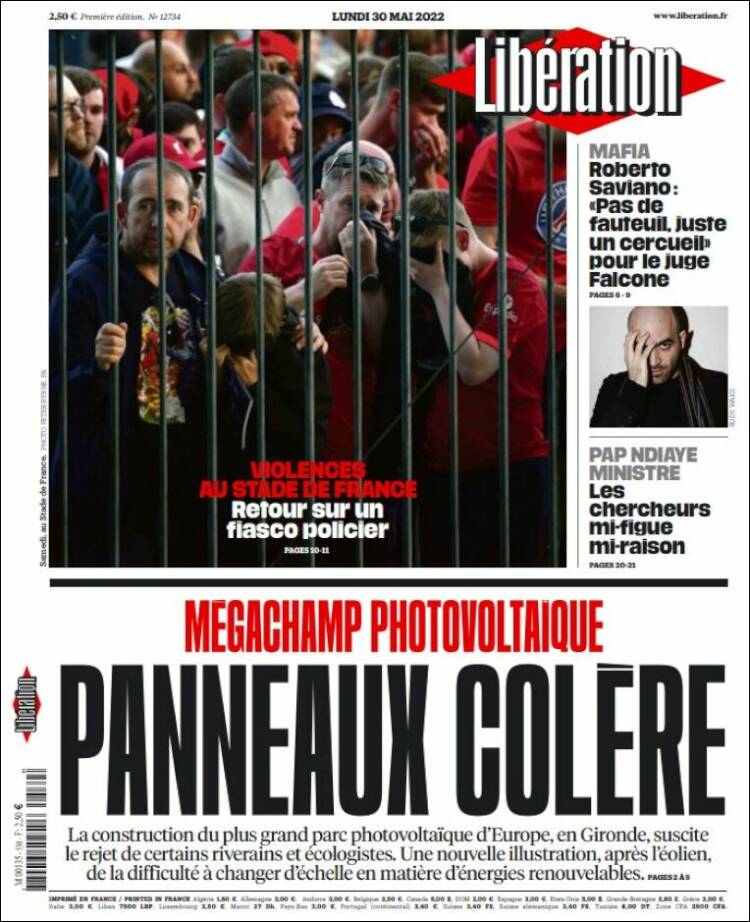 Portada de Libération (Francia)