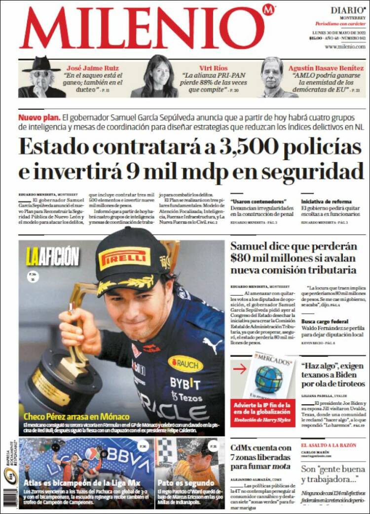 Portada de Milenio de Monterrey (México)