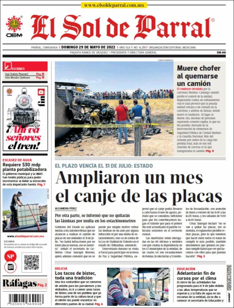 Portada de El Sol de Parral (México)