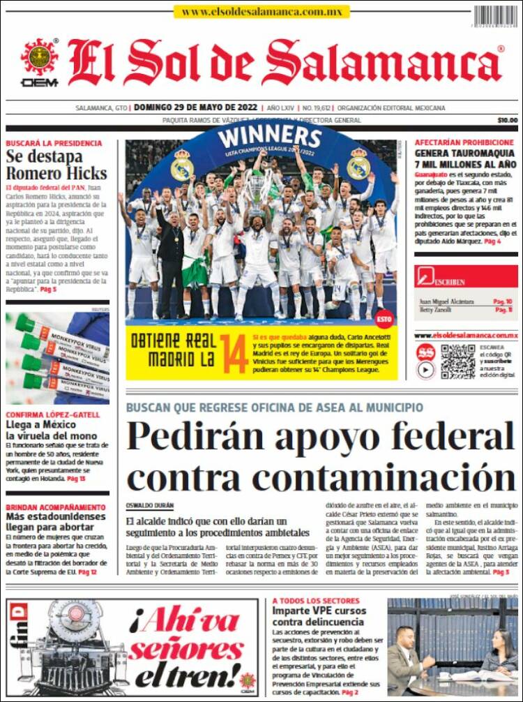 Portada de El Sol de Salamanca (México)