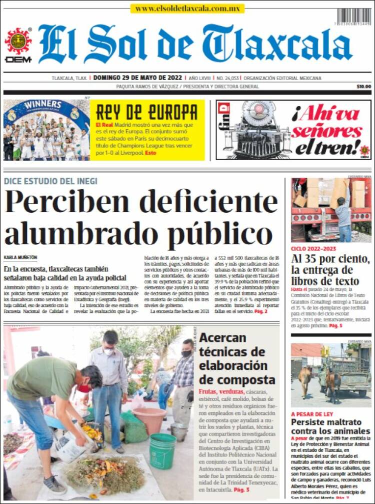 Portada de El Sol de Tlaxcala (México)