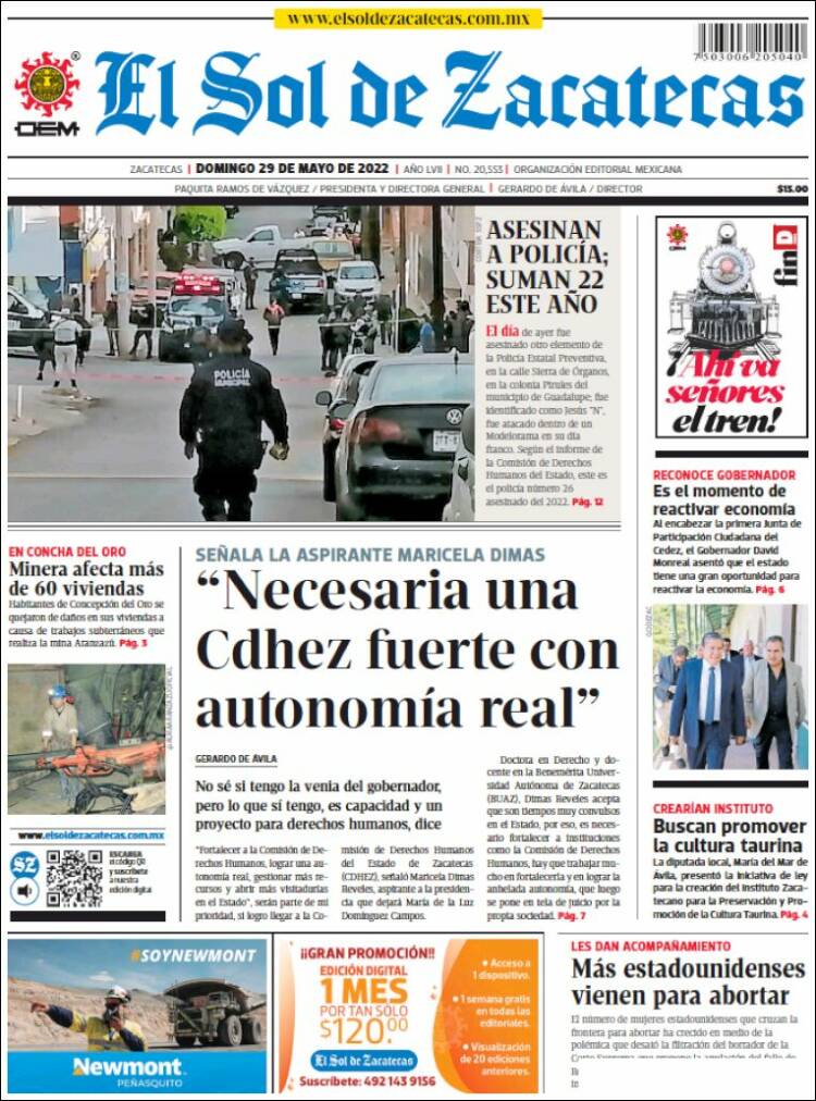 Portada de El Sol de Zacatecas (México)