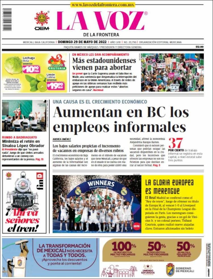 Portada de La Voz de la Frontera (México)