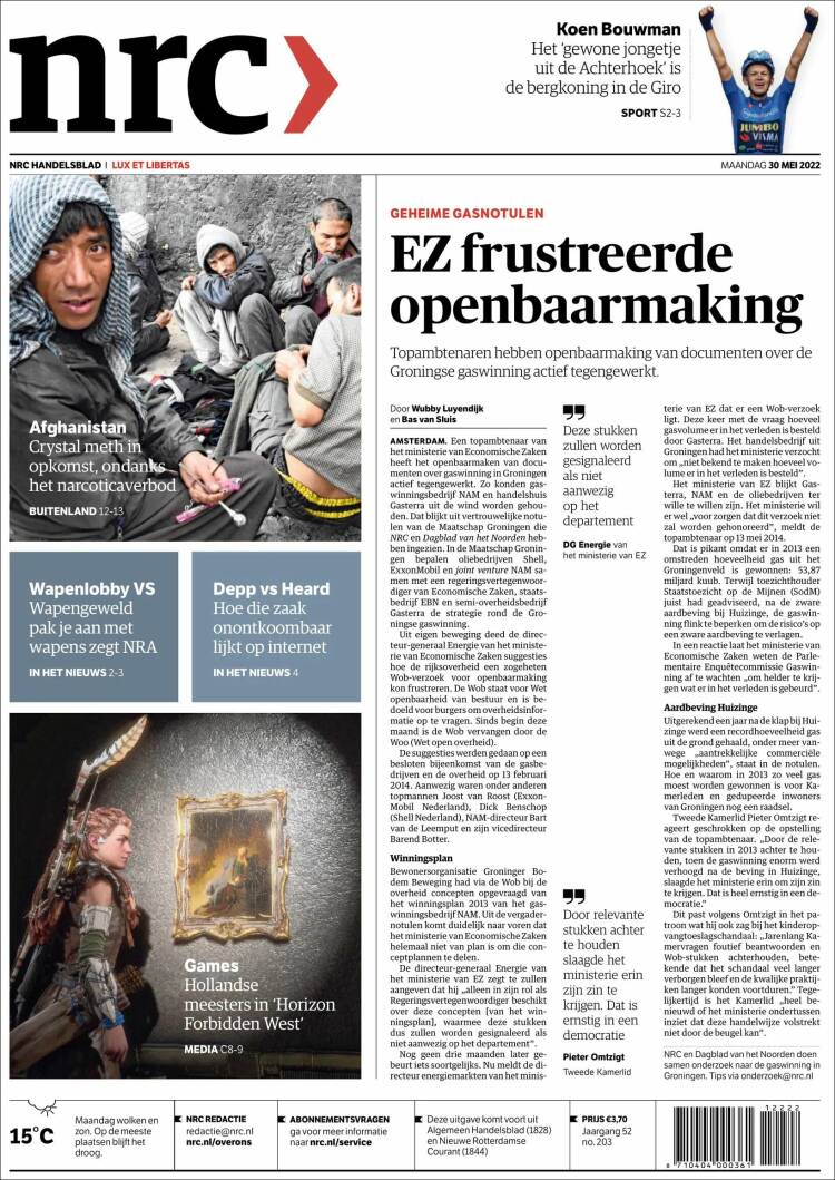 Portada de NRC Handelsblad (Países Bajos)