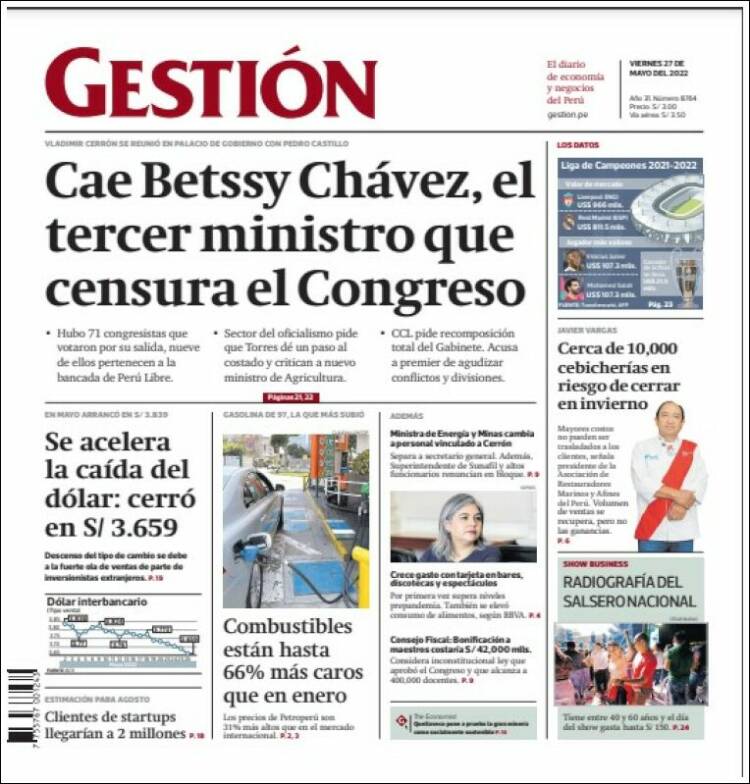 Portada de Diario Gestión (Perú)