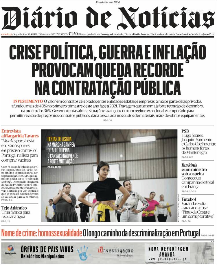 Portada de Diário de Noticias (Portugal)