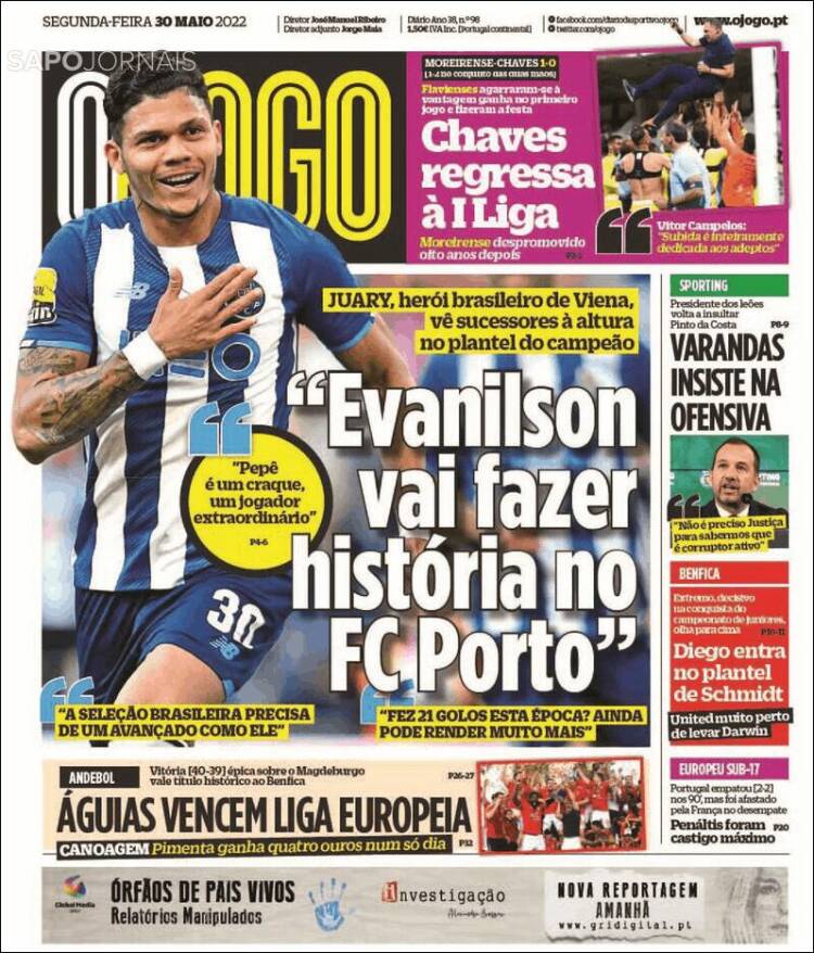 Portada de O Jogo (Portugal)