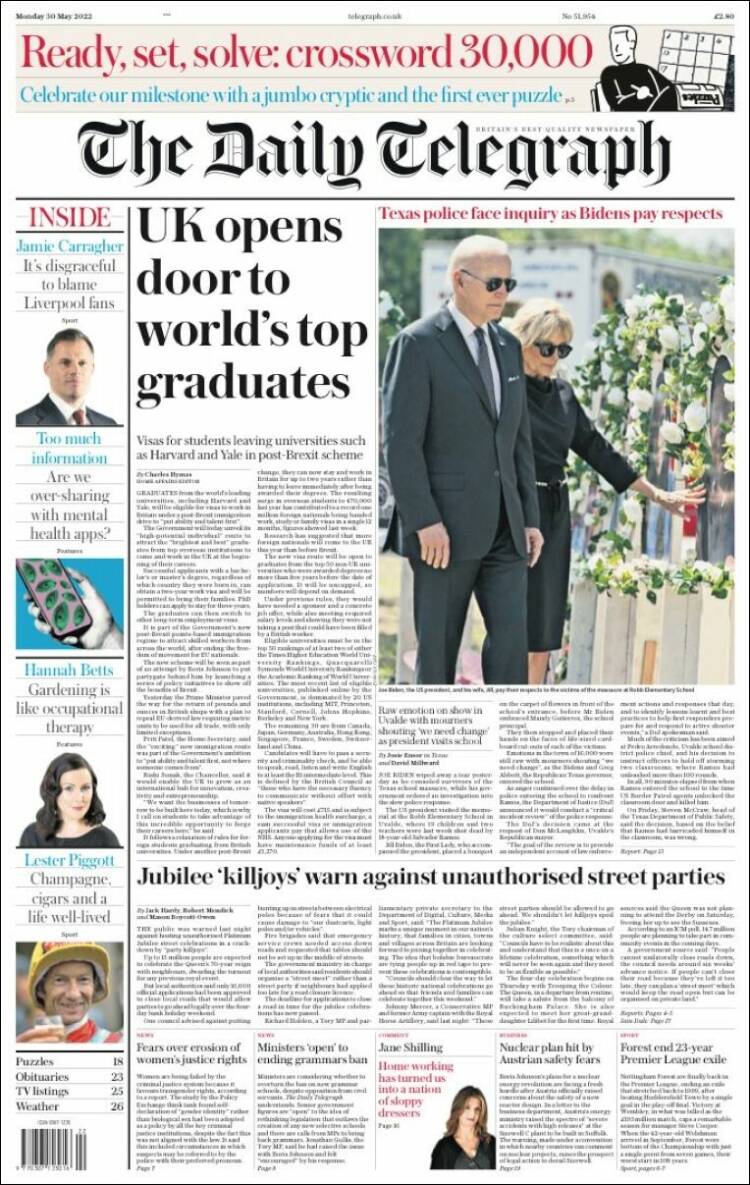 Portada de Daily Telegraph (Reino Unido)