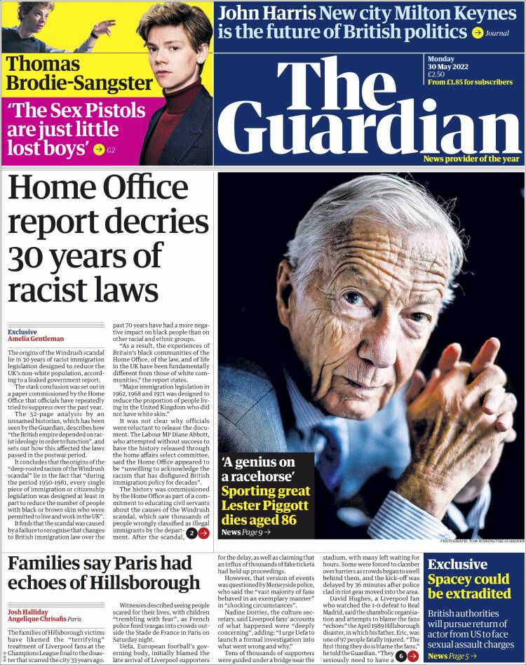 Portada de The Guardian (Reino Unido)