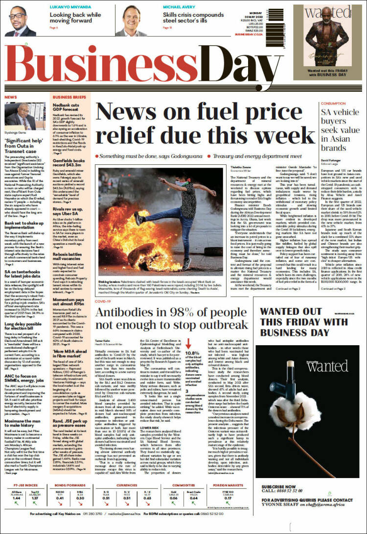 Portada de Business Day (Sud&aacute;frica)