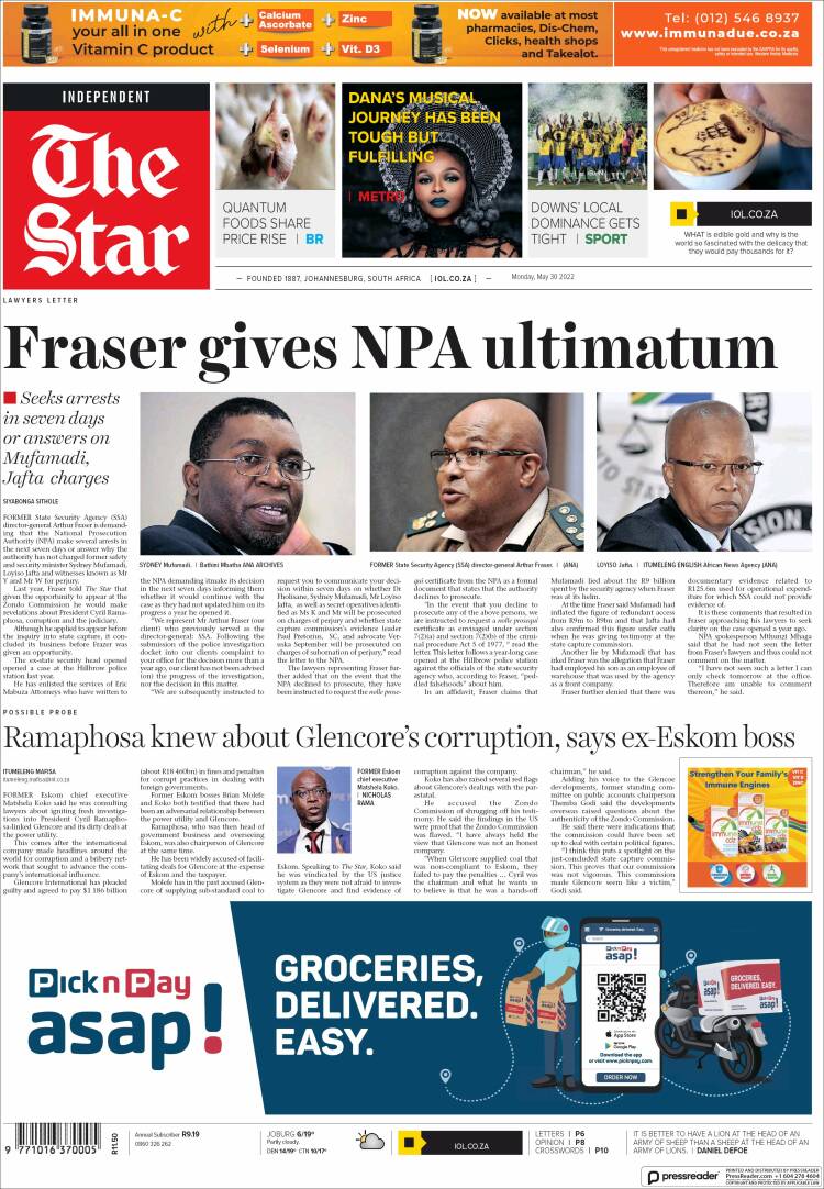 Portada de The Star (Sud&aacute;frica)