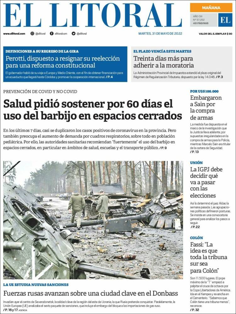 Portada de Diario El Litoral (Argentina)