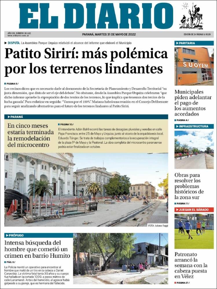Portada de El Diario de Paraná (Argentina)