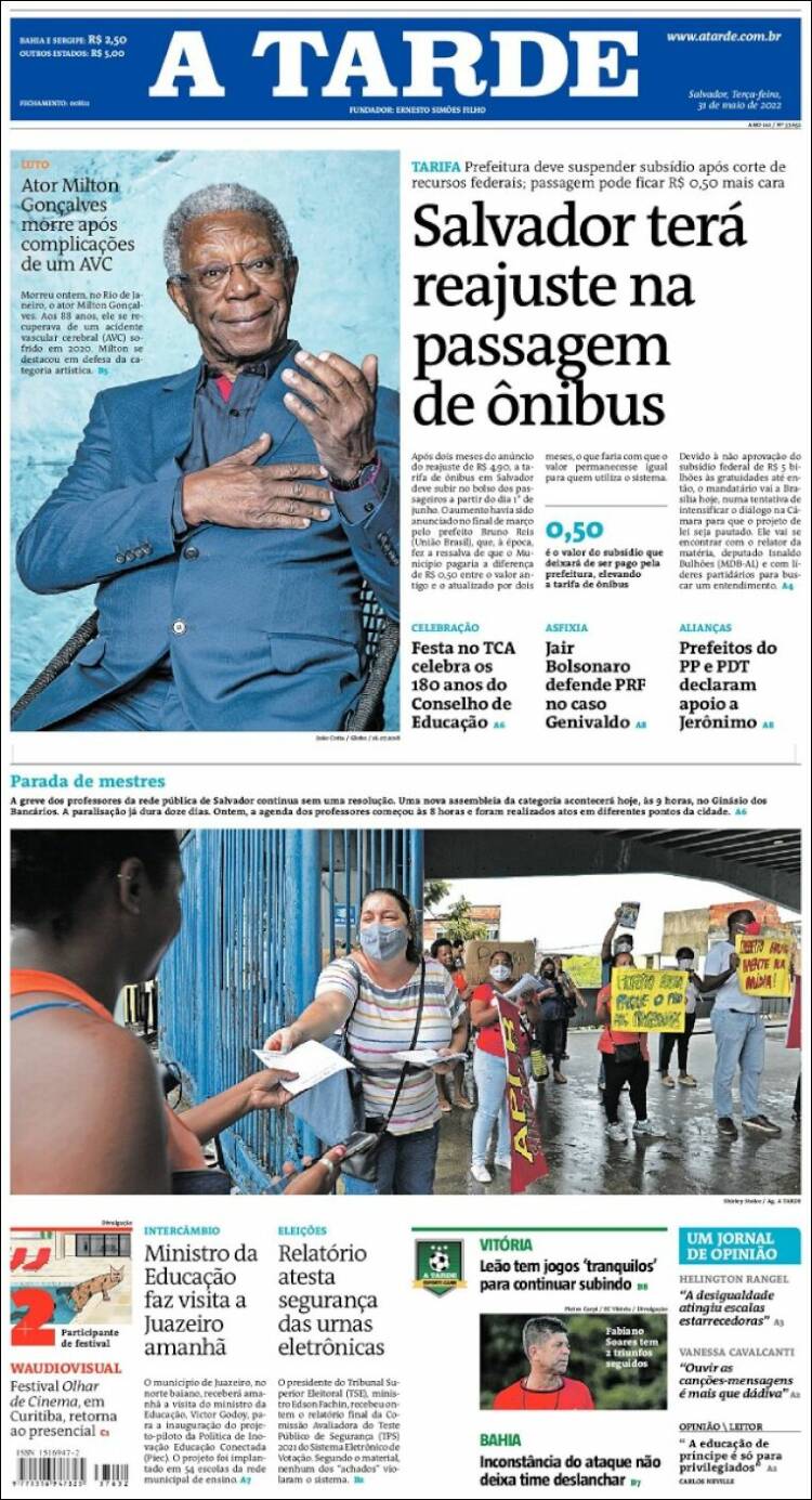 Portada de Diário A Tarde (Brasil)