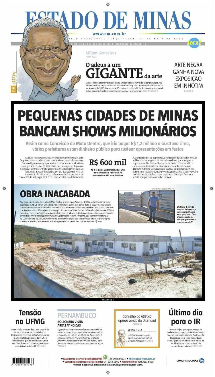 Portada de Jornal Estado de Minas (Brasil)