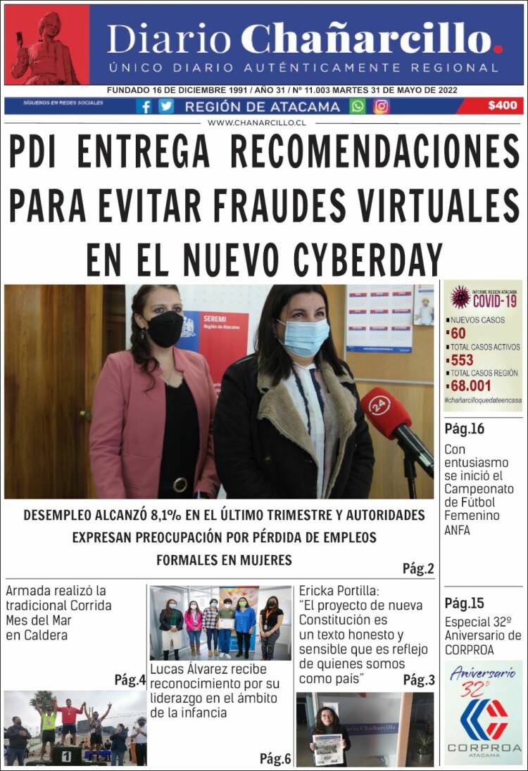 Portada de Diario Chañarcillo (Chile)