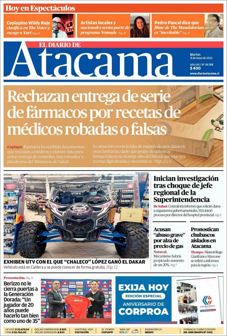Portada de Diario de Atacama (Chile)