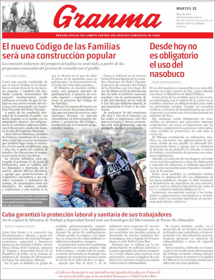 Portada de Granma (Cuba)