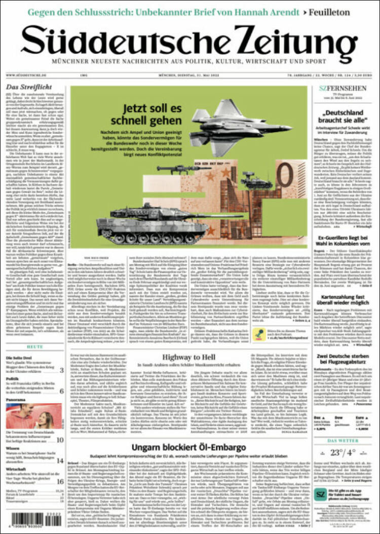 Portada de Sueddeutsche (Alemania)