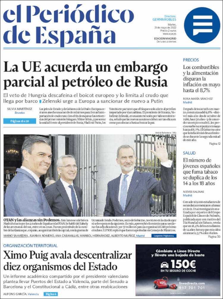 Portada de El Periódico de España (España)