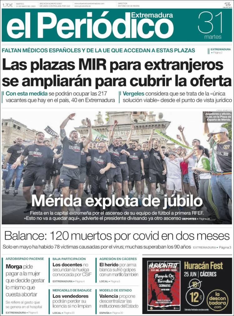 Portada de El Periódico de Extremadura (España)