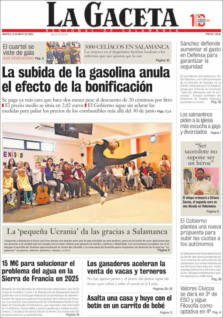 Portada de La Gaceta de Salamanca (España)