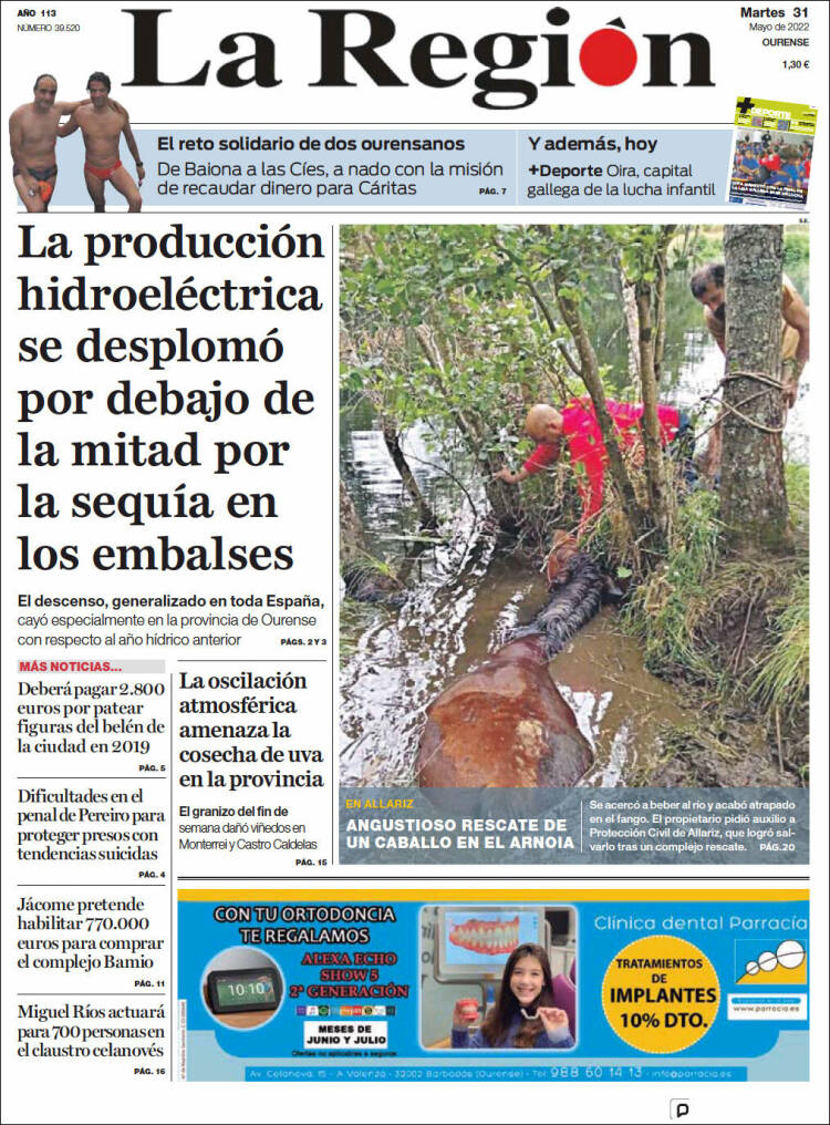 Portada de La Región de Ourense (España)