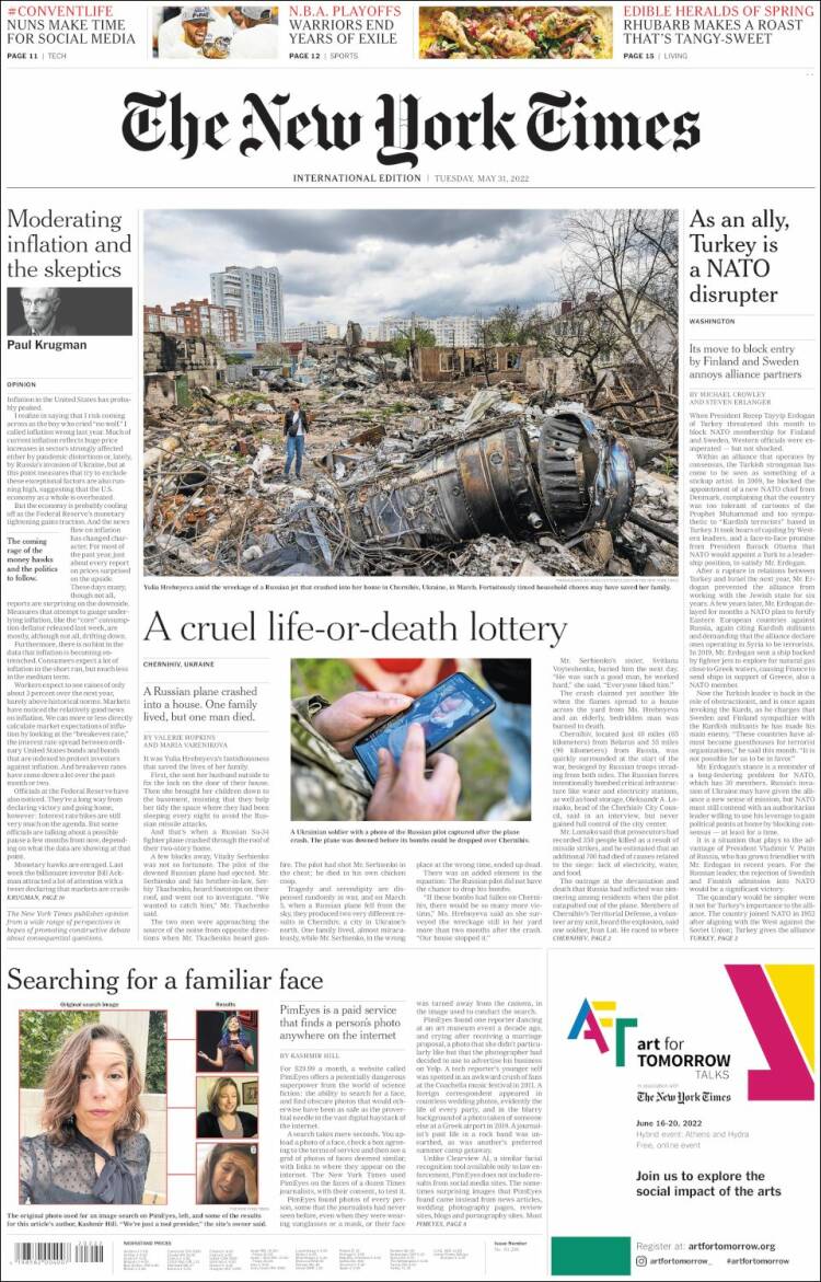 Portada de International New York Times (Europa)